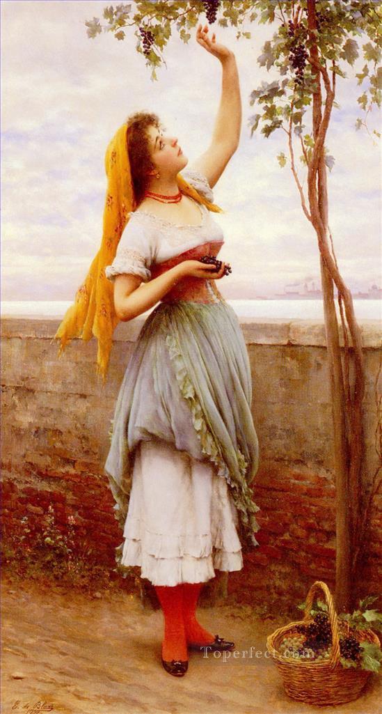 ブドウ狩りのウジェーヌ・ド・ブラース 美しい女性油絵